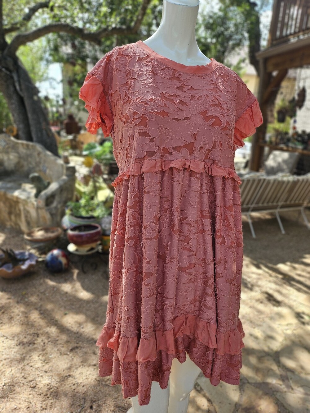 Anthropologie Coral Ruffle Knit Whimsy Floral Keyhole Mini Dress XS Retails $140